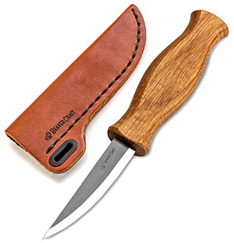 BeaverCraft Coltello Sloyd C4s Coltello per intaglio del legno con fodero in pelle Coltello da intaglio per intagliatore di legno Coltello scalpello per intaglio a scheggia per principianti