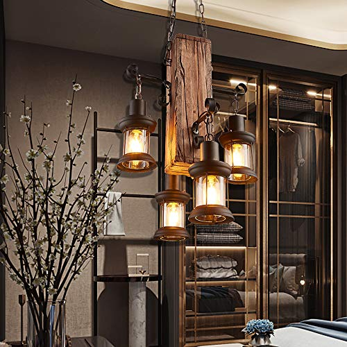 E27 Vintage Hängeleuchte Pendelleuchte Industrie Hängelampe Retro Pendellampe Loft Holz Kronleuchter Dekorative Aus Höhenverstellbar Hölzerne Hängende Lampe Gastronomie Deckenleuchte Bar Wohnzimmer