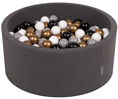 KiddyMoon 90X40cm/200 Balles ∅ 7Cm Piscine À Balles pour Bébé Rond Fabriqué en UE, Gris Foncé:Blanc/Gris/Noir/Or