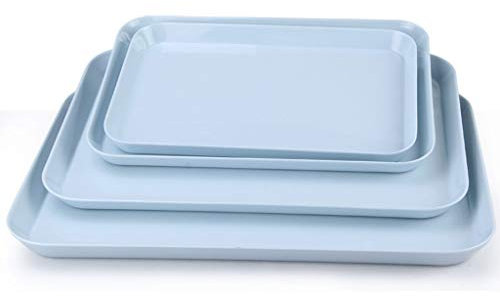 PIAOLING Sencilla Bandeja de la porción Rectangular de plástico Antideslizante Europea Creativo Duradero Placa de la Fruta del hogar fijó Azul de 4 Piezas