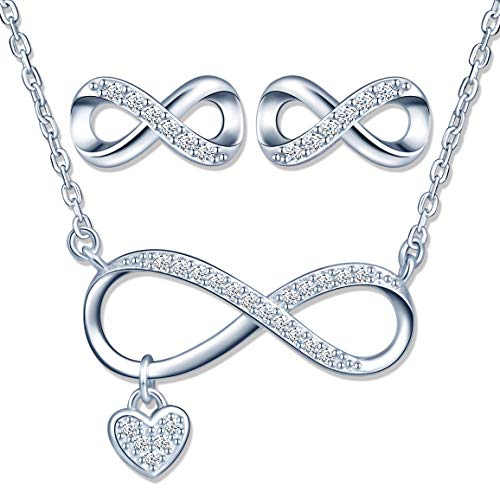 925 Silber Schmuckset Halskette Unendlichkeitssymbol Ohrringe Niedliche Unendlichkeit Symbol Ohrringe Inlay Zirkon Schmuck für Frauen Mädchen Weihnachten Geburtstag Geschenk Zirkonia Sterling Silber