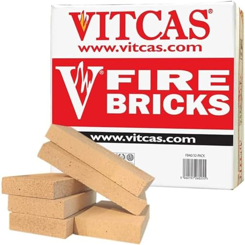 VITCAS Set of 6 Fire Bricks -Up to 1000 degree Celsius - Premium Material - High Density - Low Thermal Conductivity - Replacement Box - For Stoves & Fireplaces – Standard Firebricks
