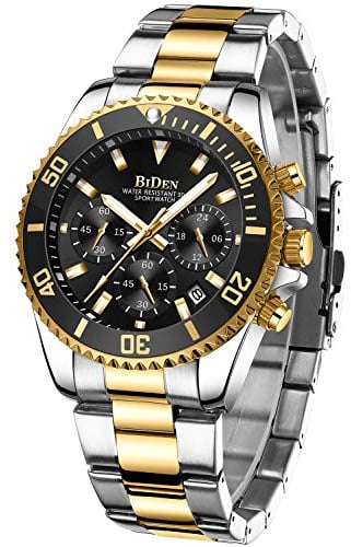 BIDEN Relojes Hombre, Grandes de Pulsera Militares Cronografo Diseñador Luminosos Impermeable Reloj de Acero Inoxidable Dorado Analogicos Fecha