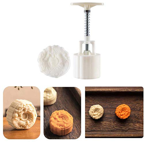 50g Mooncake Form mit 3D Chinesischer Drache Design Keksstempel Backgeschirr Keksausstecher Handpresse Form Kuchen Dekoration Werkzeug Küche Gadget für Küche Cookie Muffin Fondant Cupcake Dessert