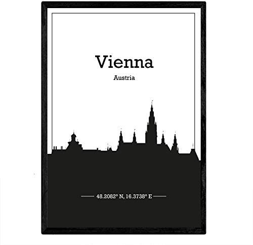 Nacnic Poster mit Karte von Wien - Österreich. Skyline Blätter mit Städten in Europa mit schwarzen Schatten. A3