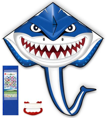 Grand cerf-volant Delta Shark pour enfants de 4 à 8 ans, facile à voler, cerf-volant pour enfants et adultes, cerf-volant de plage pour garçons et filles, jardin, parc, camping, activités de plein air