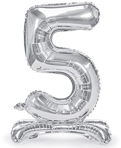 Stehender Folienballon Zahl 5 in Silber 70cm