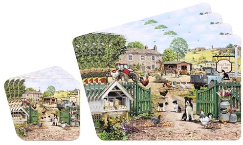 Sets of 4 Placemats with 4 Matching Coasters (Farm Life Placemat and Coaster Set)