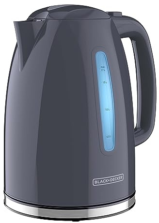 BLACK+DECKER 1.7L Cordless Electric Kettle, KE1555GY, Water Window, Rapid Boil, Auto Shutoff, Grey