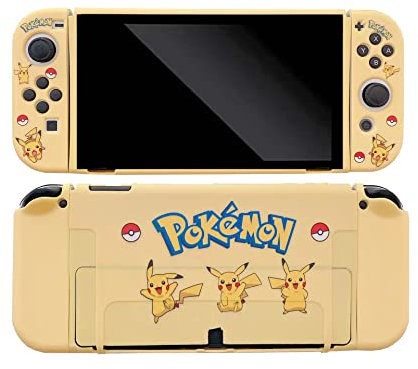 Simpatica Custodia Pikachu Compatibile Con Nintendo Switch OLED, Custodia Dockable, Custodia Ergonomica In Morbido TPU Con Impugnatura Per Joycon, Set Di Skin Scintillanti