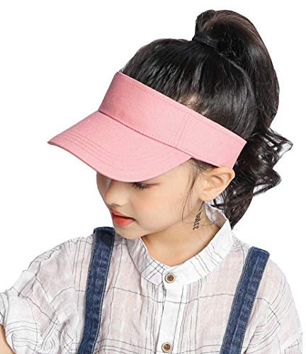 Visiera da sole per ragazze dai 6 ai 10 anni, visiera da spiaggia per bambini, protezione UV estiva, rosa, 6-10 anni