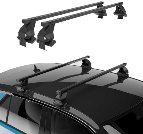 Menabo Dachträger Grundtäger kompatibel mit Ford Mondeo Stufenheck Liftback 2014-2022 Stahl 50kg Schwarz 2tlg Ohne Reling für Fahrradträger, Dachboxen, Skiträger Abschließbar
