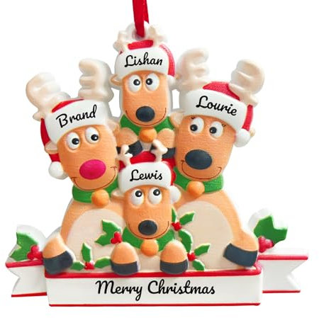Adorno Personalizado de Alce navideño, Adorno de árbol de Navidad, Familia Feliz Personalizada Hecha de Material de Resina, Regalos de decoración Familiar de Navidad Personalizados