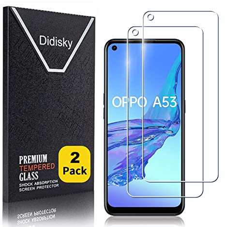 Didisky 2-Unidades Cristal Templado Protector de Pantalla para OPPO A53 / A53S (No para OPPO A53S 5G), Antihuellas, Sin Burbujas, Fácil de Limpiar, 9H Dureza,Transparente