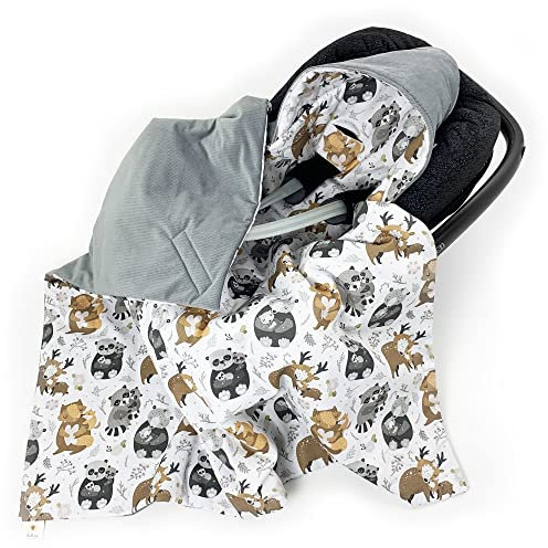 Winter XXL Einschlagdecke Babyschale mit Füllung Gr. XXL 0-12 Monaten Baby Decke ganzjährig (Cute Animals)