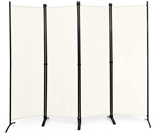 COSTWAY Raumteiler Trennwand, 220 x 173cm, Paravent klappbar, Sichtschutz 4 teilig, Wandschirm aus Metall & Polyester, Room Divider Innen, für Zuhause Büro Terrasse, Beige