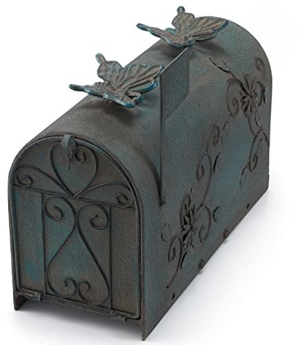 MEIYIHUI Briefkasten, robust, verzinkter Stahl, ländlicher Briefkasten, Versandbox mit Schmetterlings-Dekoration, Vintage-Grün