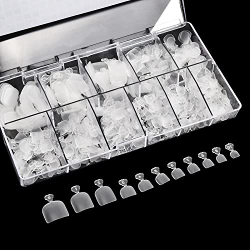 500 Pcs Faux Ongles de Pied, Faux Capsules Ongles Pied Couverture Complète, Ongle d'Orteil Artificiel Français, Ongles Court Fake Nails Pied pour Dames Filles Nail Art, 11 Tailles (Givré)