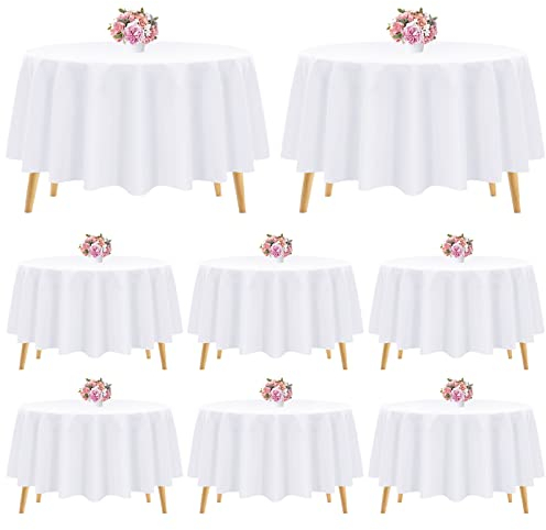 8 Packungen weiße Polyester-Tischdecke 228 cm, weiß, runde Tischdecke, waschbar, Polyestergewebe, Tischdecke, runde Tischdecke für Hochzeit, Party, Geburtstag, Bankett