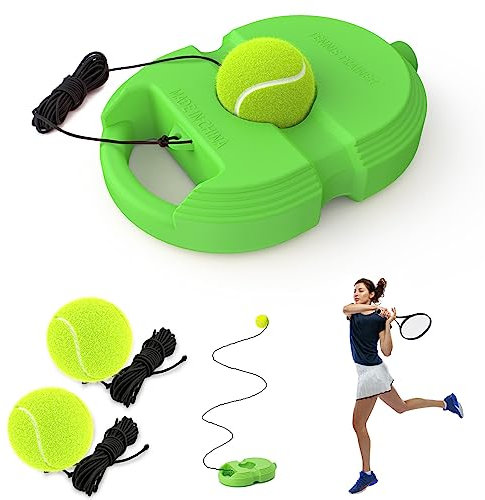 CHEGIF Pallina da tennis con 3 palline da tennis, attrezzatura per allenamento da tennis, portatile, per adulti, anziani, principianti, colore: verde