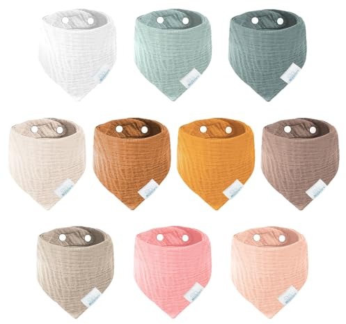 Miyacare 10 Stück Lätzchen Baby,Baumwoll Halstuch Baby,6 Lagig Absorbierende Dreieckstuch,Lätzchen Säugling Kleinkinder,Musselin Halstuch Baby,Weiche Sabberlätzchen für Junge und Mädchen (Unisex2)