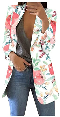 Blazers Femme Chic et Élégant Fleurie Cintré sans Bouton Haut Pas Cher Marque Bureau Affaires Blazers Printemps Slim Fit Detente Blazer De Travail Blouson Jacket Vetement Femme