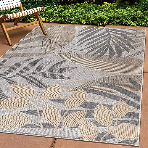 Carpettex Outdoor Teppich Wetterfest 80x150 cm Läufer, Sisal Optik, Beige - Ideal für Balkon, Garten, Terrasse und als Küchenläufer - In&Out Teppich Waschbar, Flachgewebe, Pflegeleicht, Palmen Design