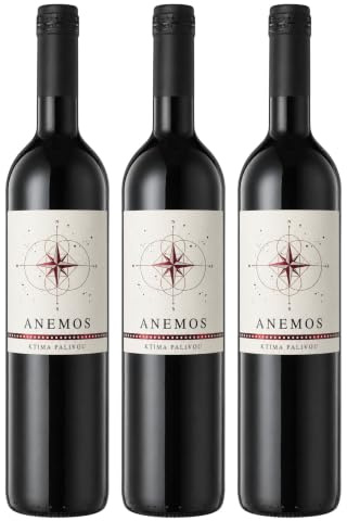 Anemos Rotwein 3x 0,75l | Trockener Rotwein aus Griechenland | Palivou Estate | + 20ml Jassas Olivenöl