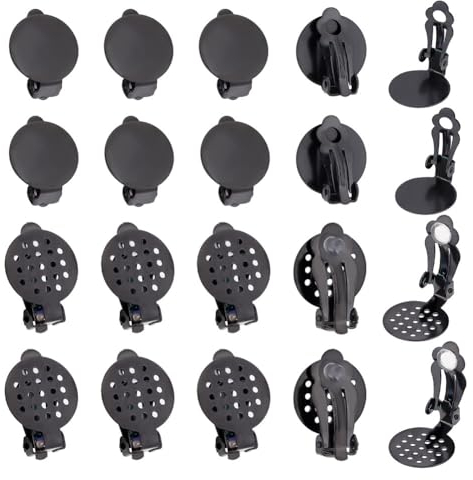UNICRAFTALE 20 Stück 2 Stile Edelstahl Clip On Ohrringe Metall Flach Rund Blanko Clip On Ohrringe Schwarz Hypoallergen Clip On Ohrring Konverter Ohrpolster Für DIY Ohrringherstellung