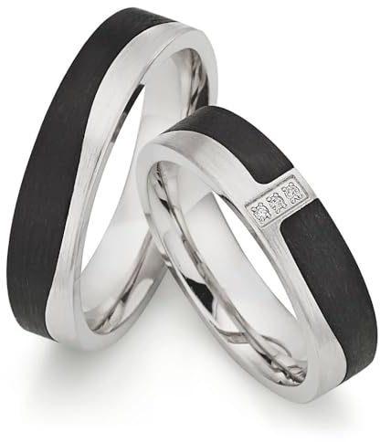 123traumringe Eheringe in 925 Silber & Carbon I Partnerringe mit 3 Brillanten & Etui I Gravierbare Eheringe mit Ringgröße 50-70 mm I Hochwertige Verlobungsringe in 5 mm Breite & 2 mm Stärke I P15