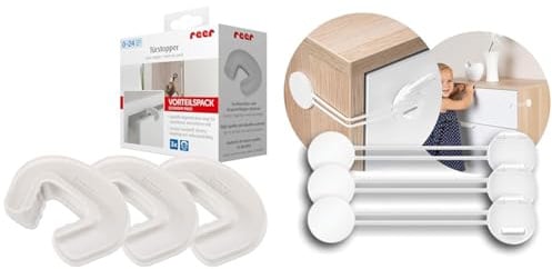 reer Vorteilspack 3x Finger-Klemm-Schutz für Türen, Tür-Stopper, vom schwäbischen Kinder-Sicherheits-Experten, transparent & 72040 Multi-Sicherung 3 Stück Vorteilspack, Kindersicherung