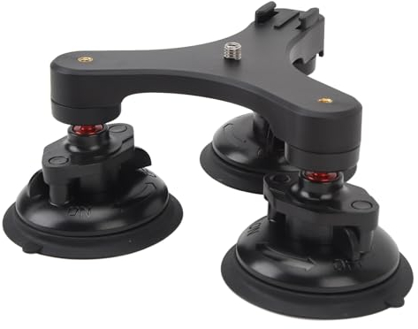 Action Camera Suction Cup Mount, Triple Suction Cup Mount Holder with 360 Degree Ball Head, Camcorder Vehicle Holder for Car Boat Window