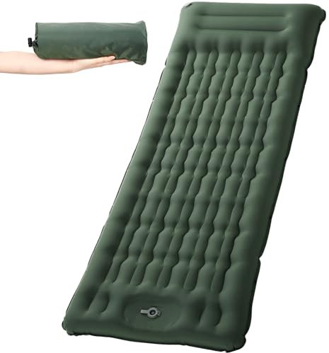 Aptliton Inflating Sleeping Pad for Camping, Upgraded 11cm Thickness Camping Mat with Built-in Foot Pump, Ultralight Inflatable Sleeping Mat with Pillow for Backpacking, Camping, Hiking, Green