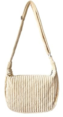 Ulisty Damen Klein Cord Hobo Tasche Breiter Gurt Umhängetasche Schultertasche Lässig Messenger Schulranzen Handtasche Tägliche Tasche beige