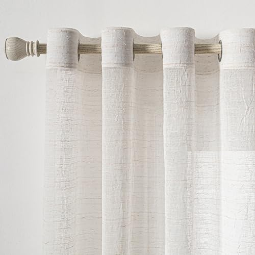 MYSKY HOME Gardinen mit Ösen Vorhang Boho Vorhänge Halbtransparent Gardine Leinenoptik Falte Voile Ösenschal Dekoschal für Wohnzimmer Schlafzimmer, 2 Stücke H 175 x B 140 cm, Beige.