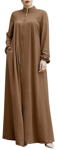 Gebetskleidung für Frauen mit Reißverschluss Muslimische Kleider Islam Abaya Muslim Damen Kleid Langarm Lockeres Freizeitkleid Maxikleid Islamische Türkische Ramadan Ganzkörper Lang Gebetskleid
