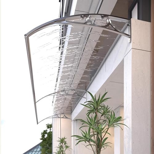 KAZUP Markise für den Außenbereich, Garten-Türmarkise, Regenschutz, Dachvordächer, Sonnenschutz, Außenmarkise, Terrasse, Veranda, mit transparentem Polycarbonat und silbernem Aluminiumrahmen (100