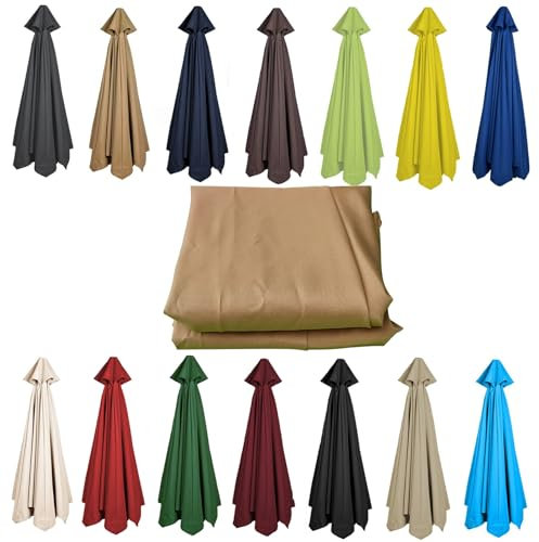 200CM 2.7M 300CM Umbrella Replacement Parasol Canopy, UV50+, Waterproof, 6/8 Ribs Sun Umbrella Replacement Cloth Garden Canopy Cover Replacement Cover(Color:Khaki,Size:6 ribs-2.7m(8.8ft))