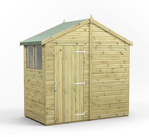 Powersheds High Grade Premium Pressure Treated Apex Shed Garden Wooden Shed with Heavy Duty Frame, Door & Window Flexibility made from Extra Thick Timber & Toughened Glass (4x8)