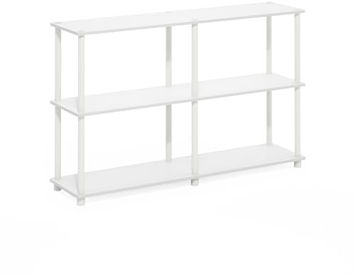 Furinno Turn-N-Tube 3-stöckiges Aufbewahrungsregal in doppelter Größe, Weiß/Weiß, 29.5 x 120.4 x 74.9 cm