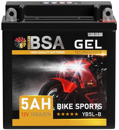 BSA YB5L-B GEL Roller Batterie 12V 5Ah 100A/EN Motorradbatterie doppelte Lebensdauer entspricht 50512 CB5L-B 12N5.5-3B vorgeladen auslaufsicher wartungsfrei ersetzt 4Ah