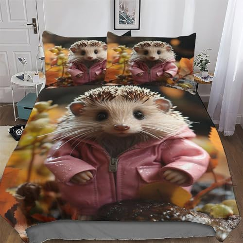 PAZZK Igel Bettwäsche Premium Atmungsaktive Angenehme Bettbezüge, Mit Reißverschluss Bettdeckenbezug, 2teilig Bettbezug + Kissenbezug Single (135x200cm)