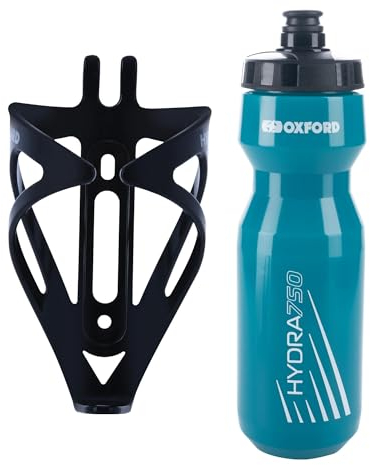 Oxford Bike Bottle Holder and 750ml Teal BPA-Free Water Bottle Set - Durable Matt Black Cage, Universal Fit for Road and Mountain Bikes, Easy Install - Perfect for Outdoor Cycling and Hydration