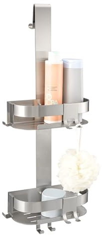 eluno Duschablage für die Glasduschwand, Duschkorb zum Einhängen mit 2 fest integrierten und 4 versetzbaren Haken, perfekter Duschorganizer zur werkzeuglosen Montage (Edelstahl)