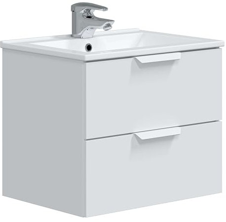 Miroytengo Mueble de Baño 60 cm Suspendido Pequeño Estilo Contemporáneo Color Blanco Brillo (Sin Lavabo)