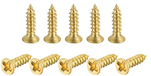 sourcing map Brass Wood Screws, M2x8mm Phillips Flat Head Self Tapping Connector for Door Hinges, Wooden Furniture, Home Appliances 50Pcs