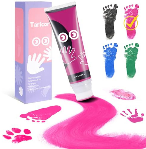 Fußabdruck Baby, 75ml FußAbdruck Baby Farbig mit Schwammaufsatz, farbe handabdruck baby für für Neugeborene Geschenk, Fingerfarbe, Stempel Kinder