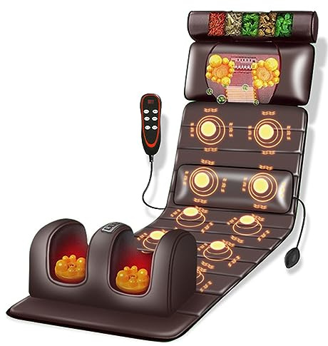 Mat de massage complet du corps avec chaleur, 10 nœuds vibrants, oreillers réglables, coussinets de chauffage - Détente musculaire du cou et du dos - pour une utilisation à la maison et au bureau