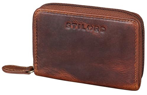 STILORD 'Luxor' Premium Kreditkarten-Etui Echt-Leder Für Herren und Damen - Vintage Leder-Portemonnaie für Herren Damen mit RFID Schutz - Moderne Geldbörse mit Münzfach, Farbe:Kara - Cognac