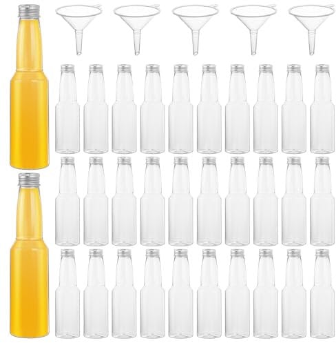 LOPYXBR 30 Packs Mini Shot Bottles with Lids 150ml, Small Shot Bottles with Lids and Funnel, Empty 150ml Plastic Bottles, Small Shot Bottles with Lids Plastic for Party Favors